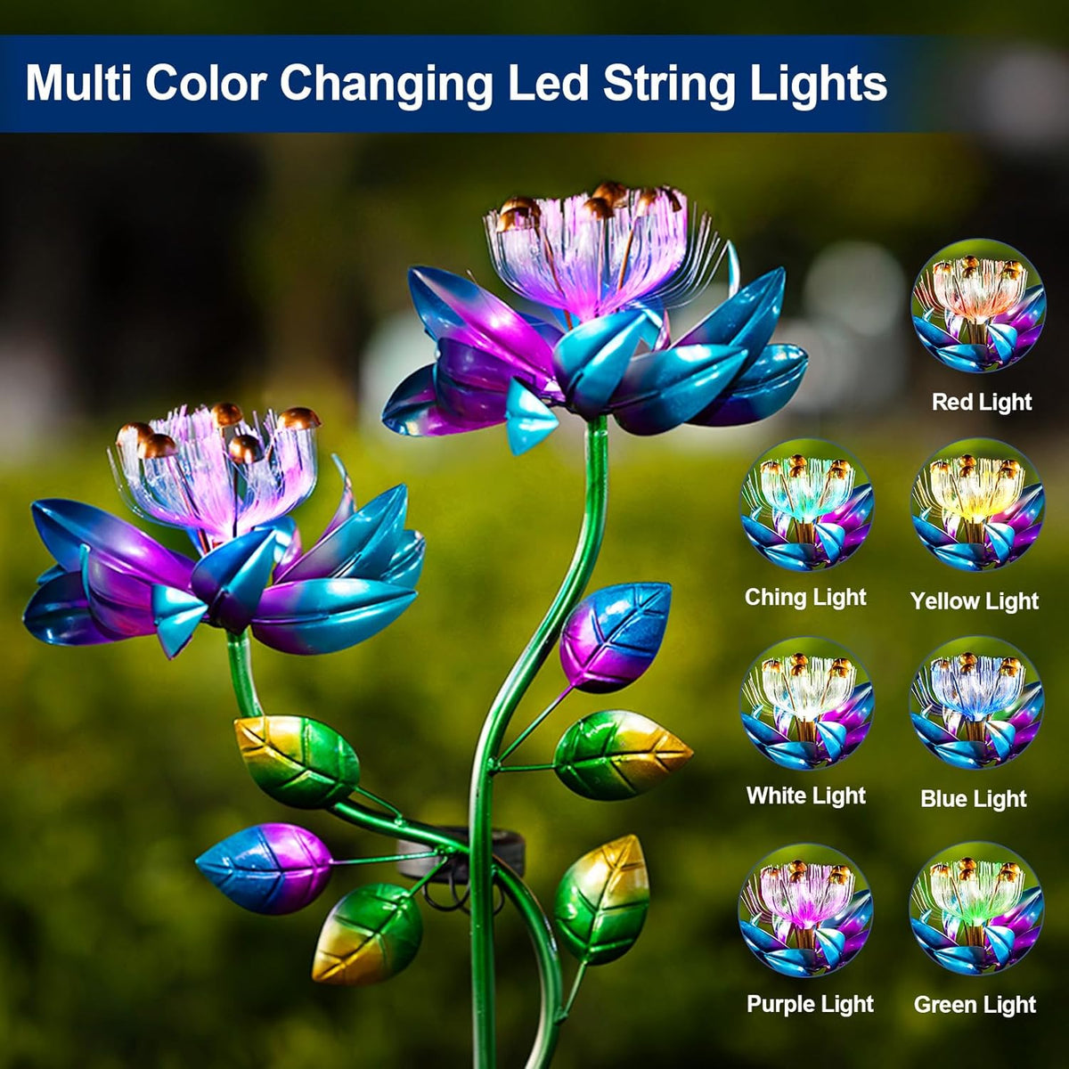 Solar Wind Spinners Blue Twin Flowers for Yard and Garden, Solar Windmill Garden Whirligig Kinetic