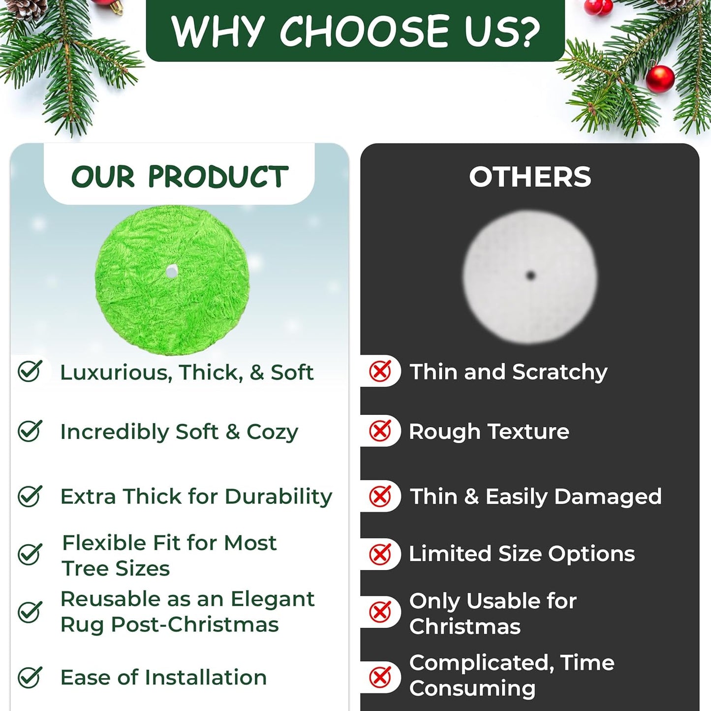 AOGU 48 Inch Faux Fur Christmas Tree Skirt Green Plush Skirt for Merry Christmas Party Christmas