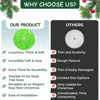AOGU 60 Inch Faux Fur Christmas Tree Skirt Green Plush Skirt for Merry Christmas Party Christmas