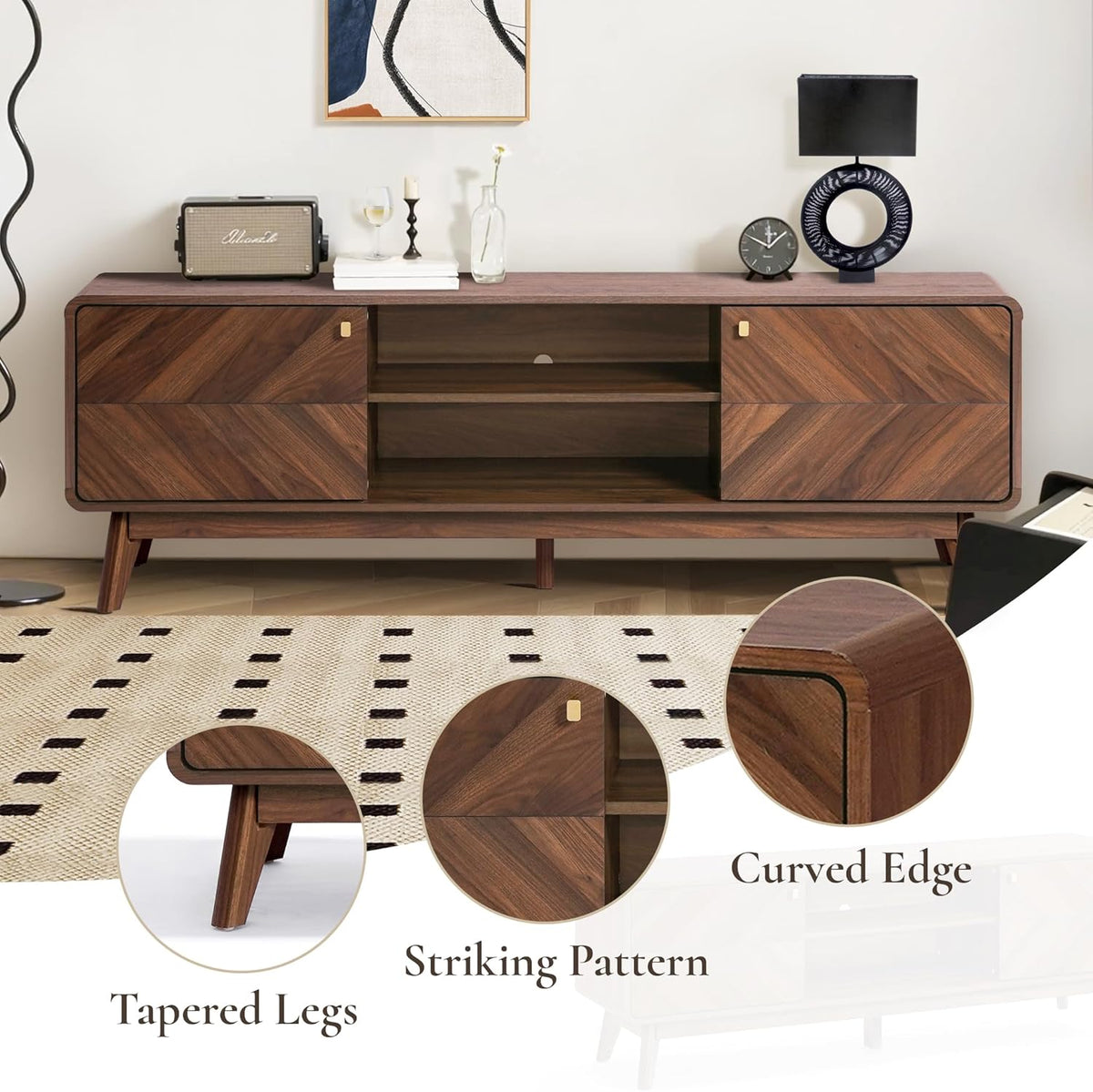 LuxenHome Mid Century Modern TV Stand, 63" TV Stands for Living Room for TVs up to 65"