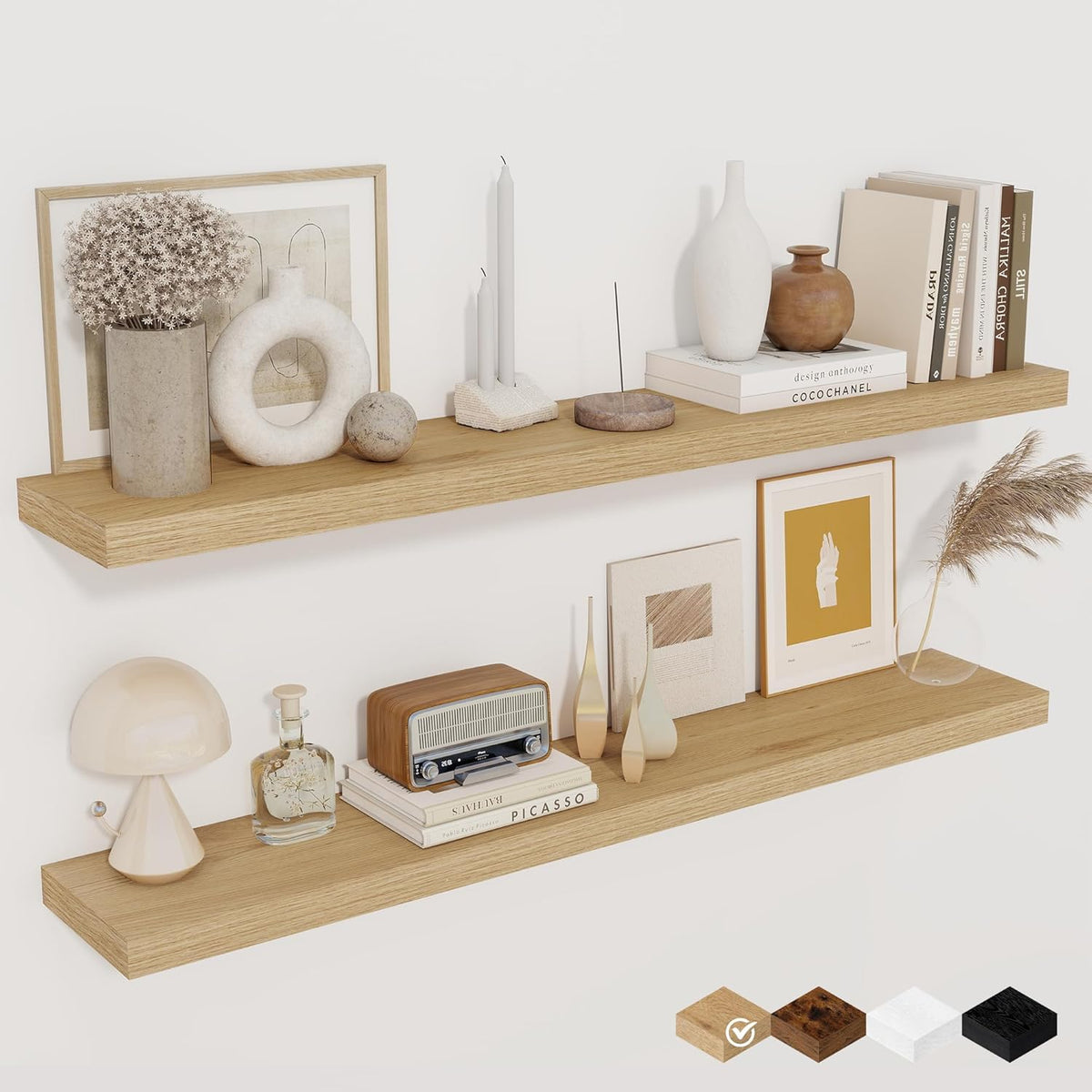 Fun Memories Floating Shelves for Wall, 40" Rustic Wood Deep Wall Mounted Shelves with Invisible