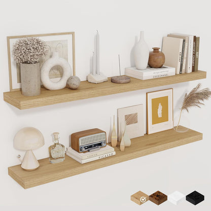 Fun Memories Floating Shelves for Wall, 40" Rustic Wood Deep Wall Mounted Shelves with Invisible