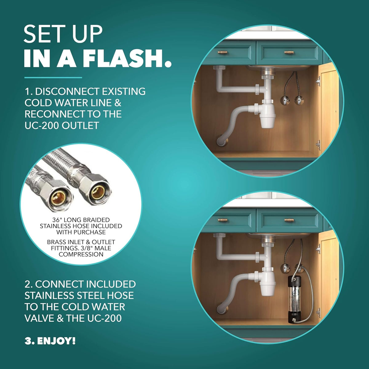 Under Sink Water Filter for Sink Faucet by CuZn, 5 Year Filtration Life, Reduces PFAs, PFOS, Lead