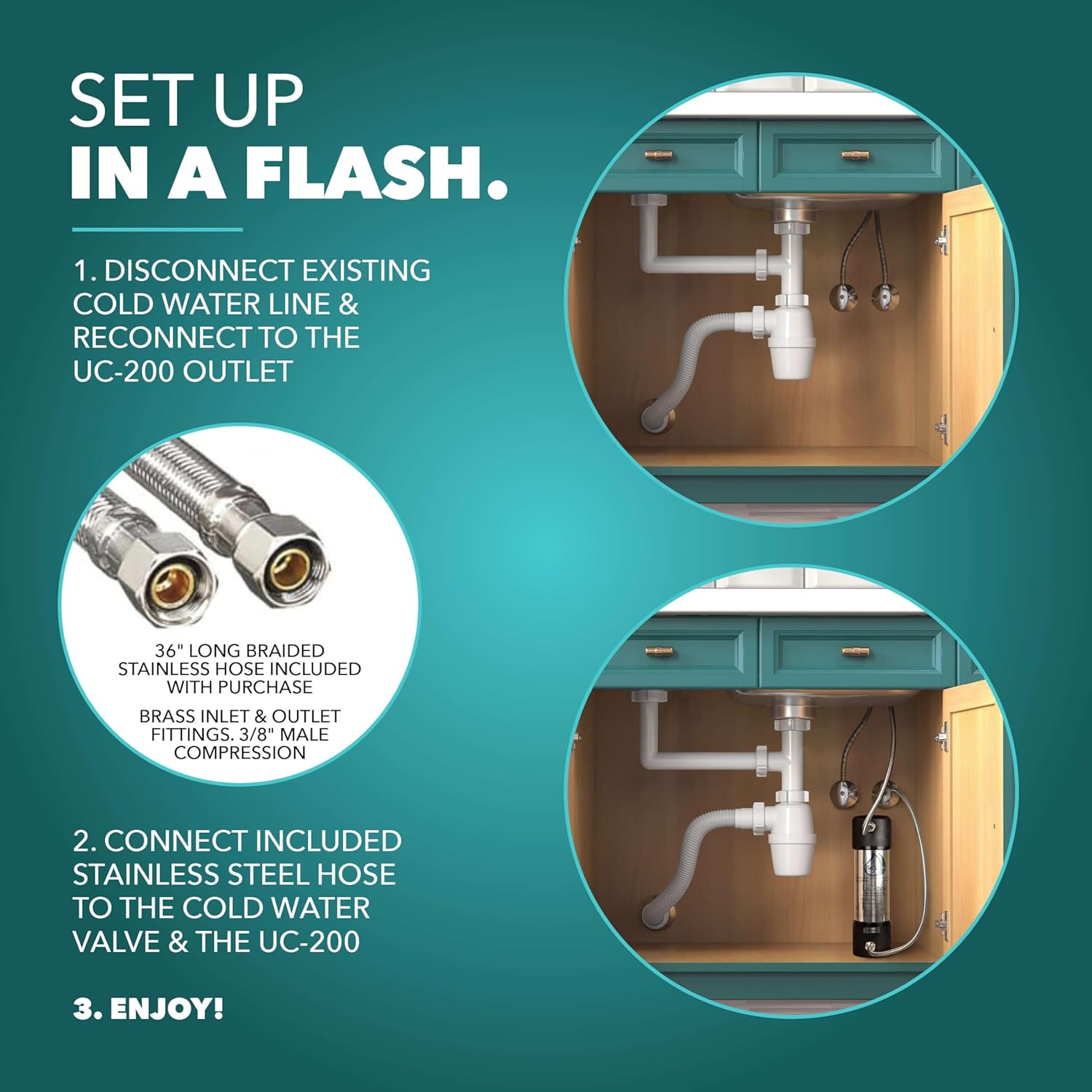 Under Sink Water Filter for Sink Faucet by CuZn, 5 Year Filtration Life, Reduces PFAs, PFOS, Lead