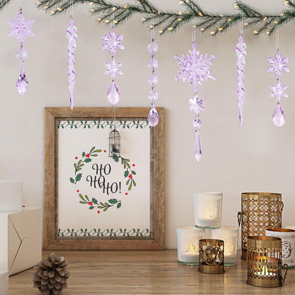 18pcs Crystal Christmas Ornaments for Christmas Tree Decorations-Purple Hanging Acrylic Snowflake