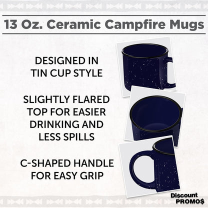 DISCOUNT PROMOS Ceramic Campfire Coffee Mugs 13 oz. Set of 10, Bulk Pack - Perfect for Tea
