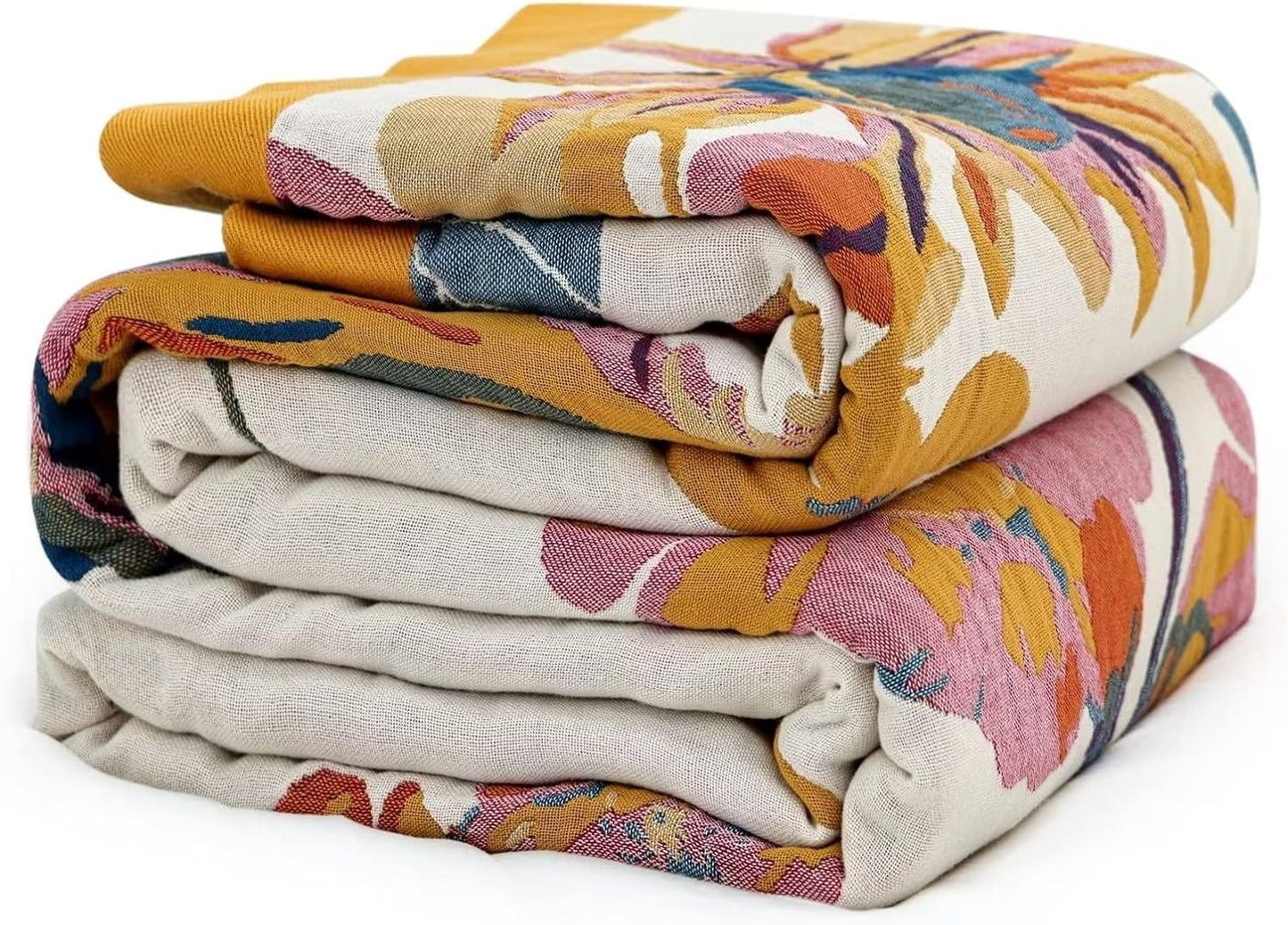 Boho Throw Blanket for Couch 100% Cotton Throw Floral Bed Blanket 80''x90'',Cotton Quilts Travel