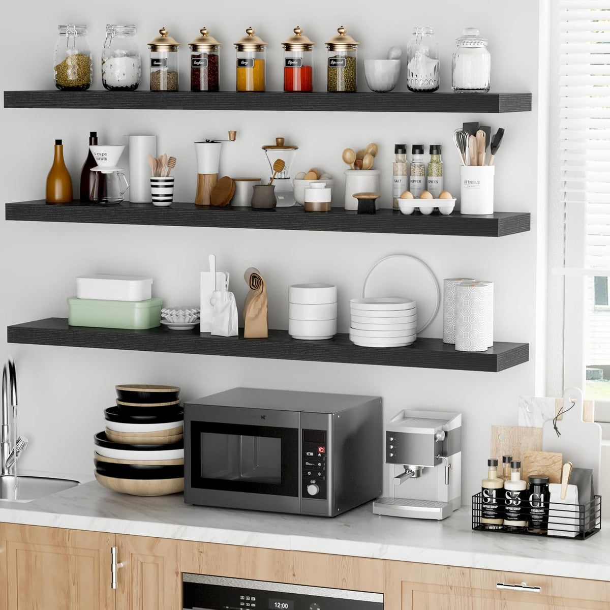 Fun Memories 55 Inch Floating Shelves - 9 Inch Deep Rustic Wooden Wall Shelves - Extra Deeper &