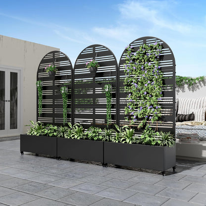 Casaphoria Metal Raised Garden Bed with Trellis and Wheels, 72"x35"x16" Arched Planter Box for