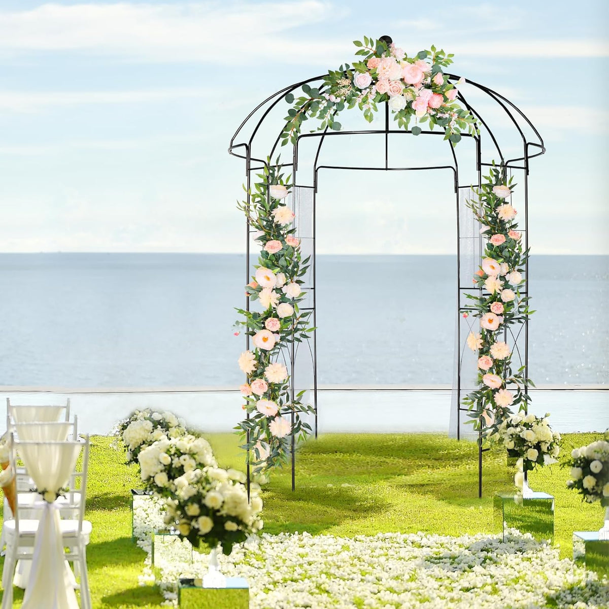Outvita Garden Arch Arbor, Heavy Duty Metal Pergola Pavilion Trellis Birdcage Gazebo French Style