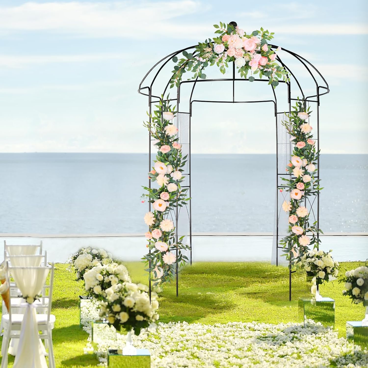 Outvita Garden Arch Arbor, Heavy Duty Metal Pergola Pavilion Trellis Birdcage Gazebo French Style