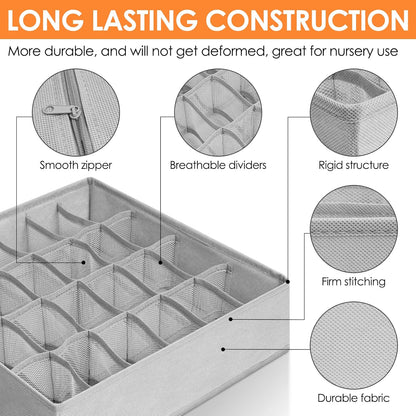 6 Pack Sock Underwear Drawer Organizer Dividers, 58 Cell Foldable Fabric Dresser Closet Organizers