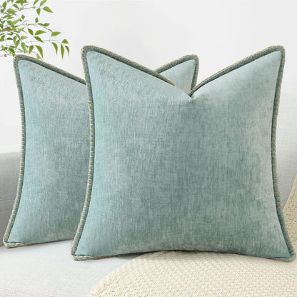 decorUhome Chenille Soft Throw Pillow Covers 24x24 Set of 2, Farmhouse Velvet Neutral Decorative
