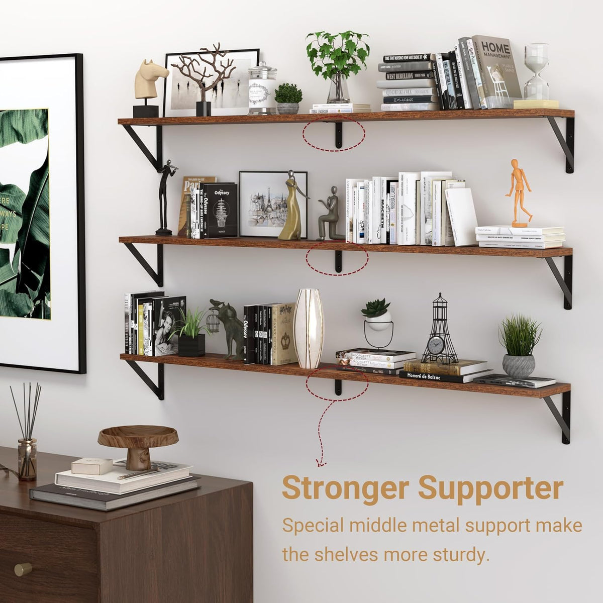 Heimlove 48 Inch Large Wall Bookshelves Set of 3, Wall Mounted Bookshelves,Heavy Duty Wooden