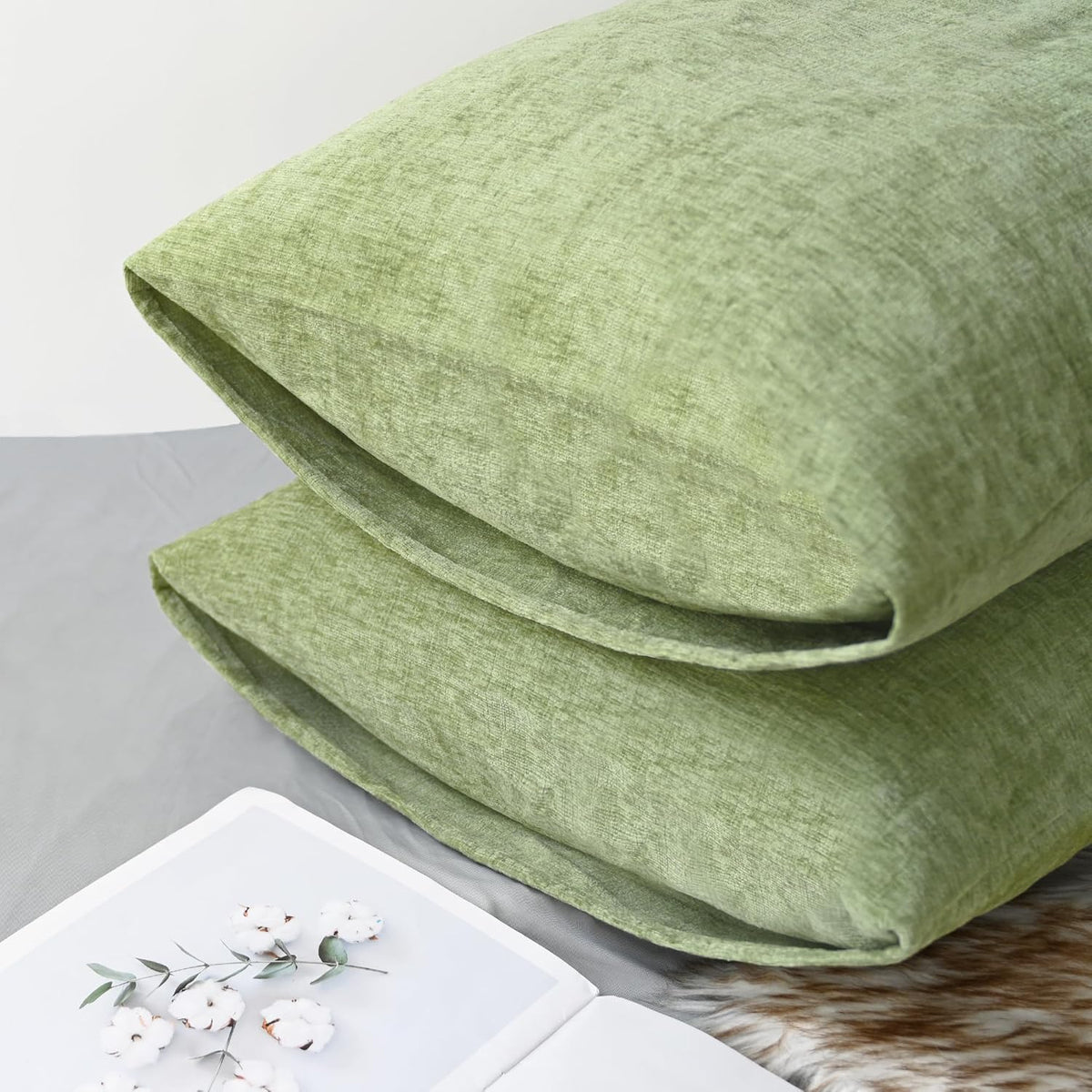 CaliTime Throw Pillow Covers Decorative 20 X 26 Inches Pack of 2 Cozy Chenille Standard Pillow