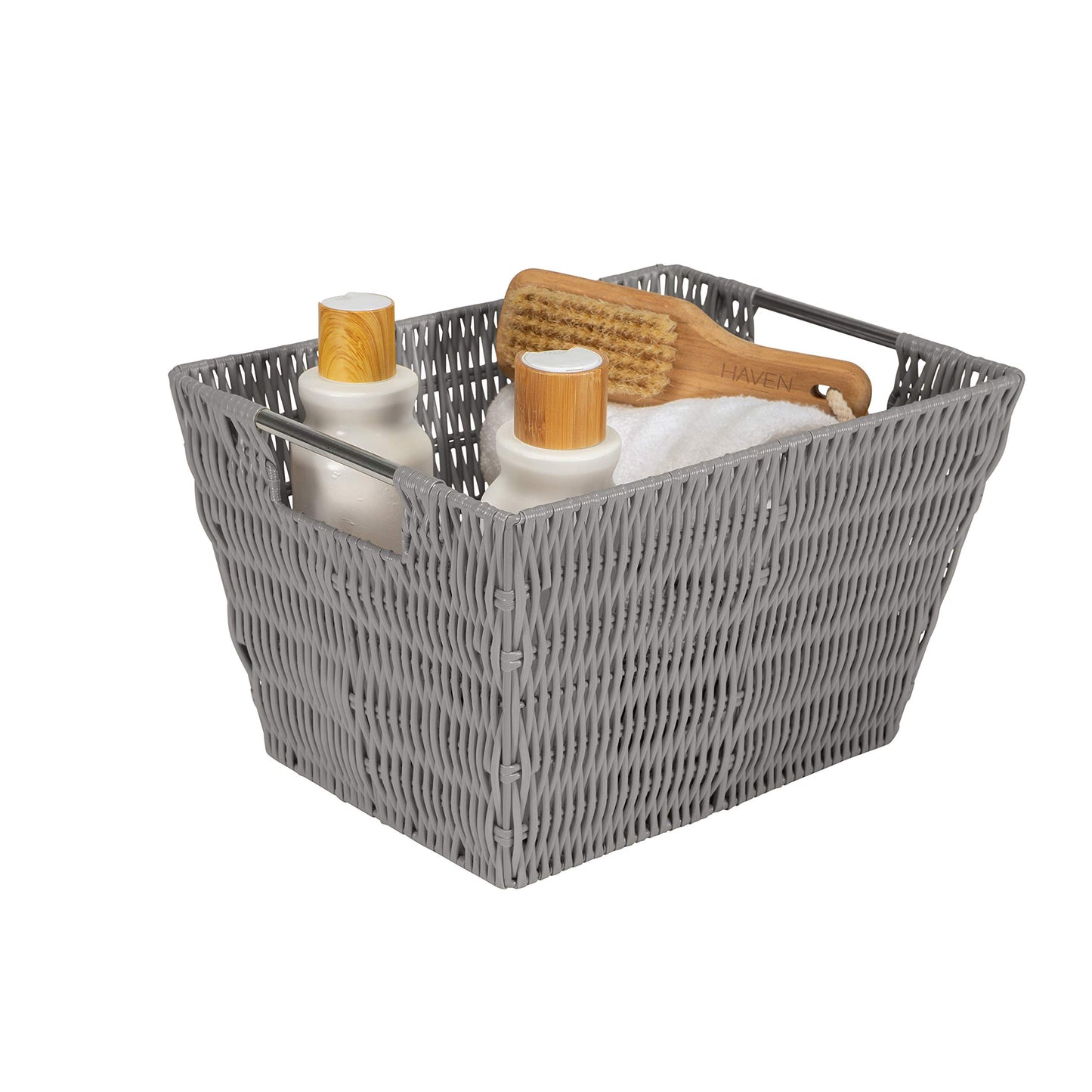 Simplify 12"x10"x8" Medium Woven Basket for Storage with Handles, Nursery, Playroom, Toys, Bedroom