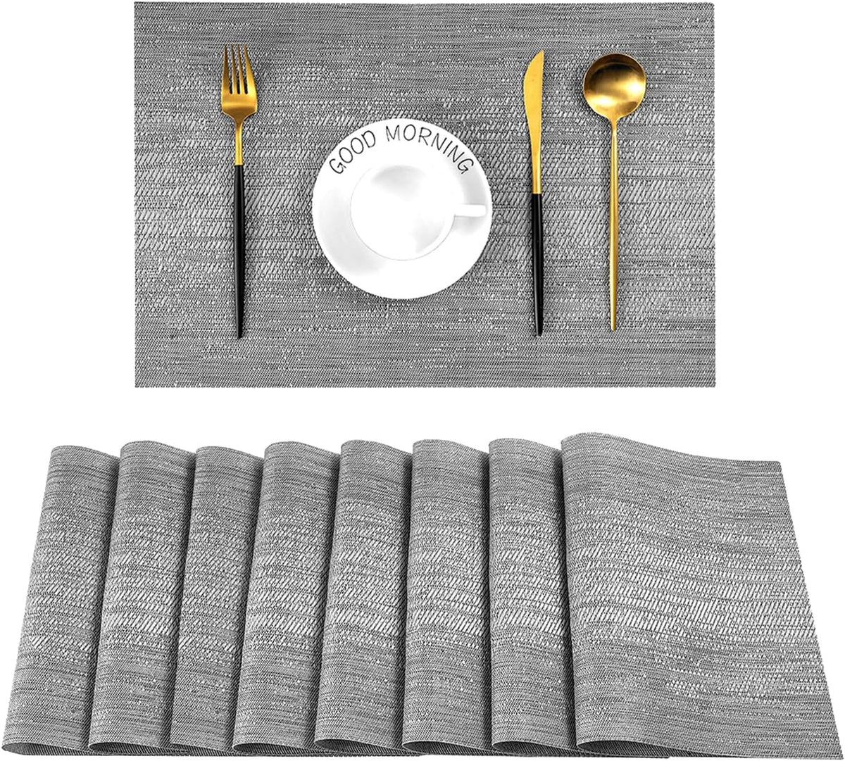 Leetaltree Grey Placemats, Heat Resistant Non-Slip Place mats for Dining Table, Washable Durable