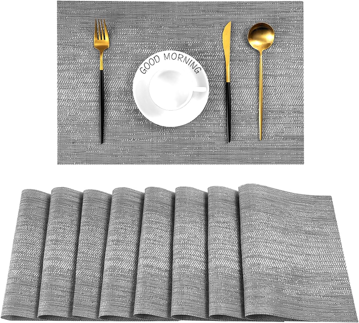 Leetaltree Grey Placemats, Heat Resistant Non-Slip Place mats for Dining Table, Washable Durable