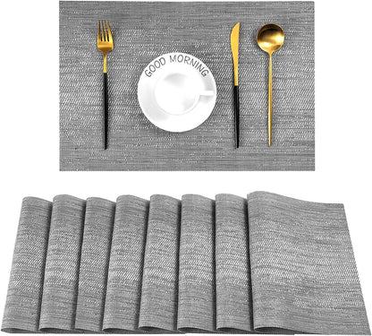 Leetaltree Grey Placemats, Heat Resistant Non-Slip Place mats for Dining Table, Washable Durable
