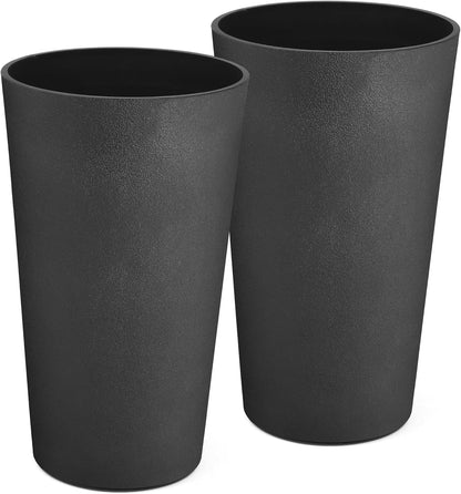 24" Tall Planters for Outdoor Plants, Set of 2 Heavy-Duty Resin Flower Pots, Matte Black Leather