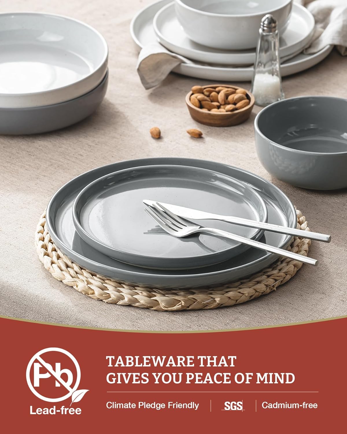 Famiware Milkyway Plates and Bowls Sets, 12 Pieces Stoneware Dinnerware Sets, Dishes Set for 4
