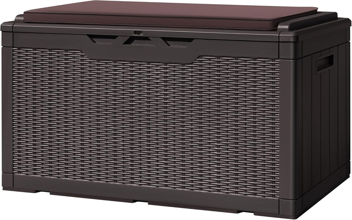 Greesum 100 Gallon Resin Deck Box Large Outdoor Storage with Cushions for Patio Furniture, Garden