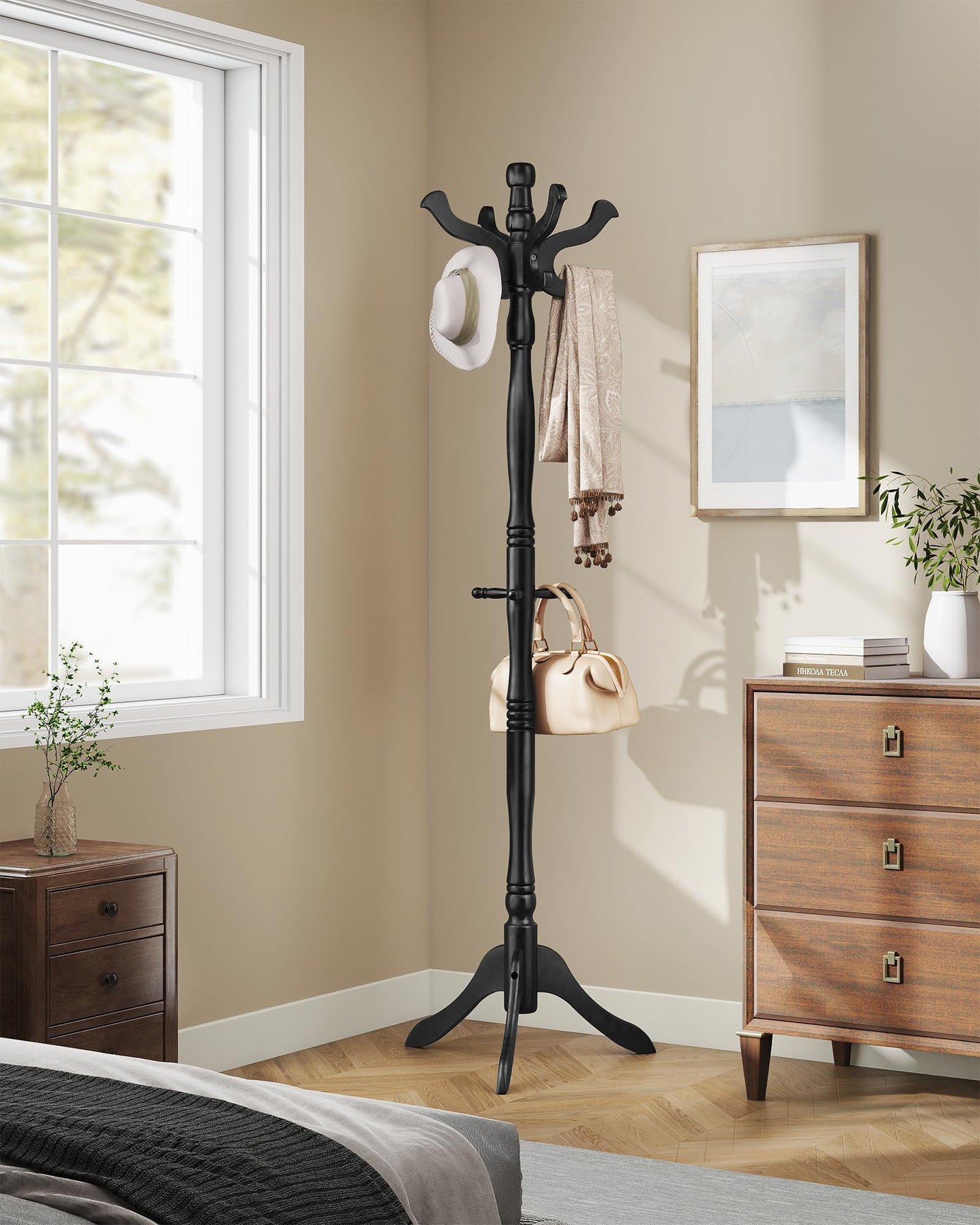 VASAGLE Freestanding Coat Rack, Rubber Wood Coat Tree with 11 Hooks
