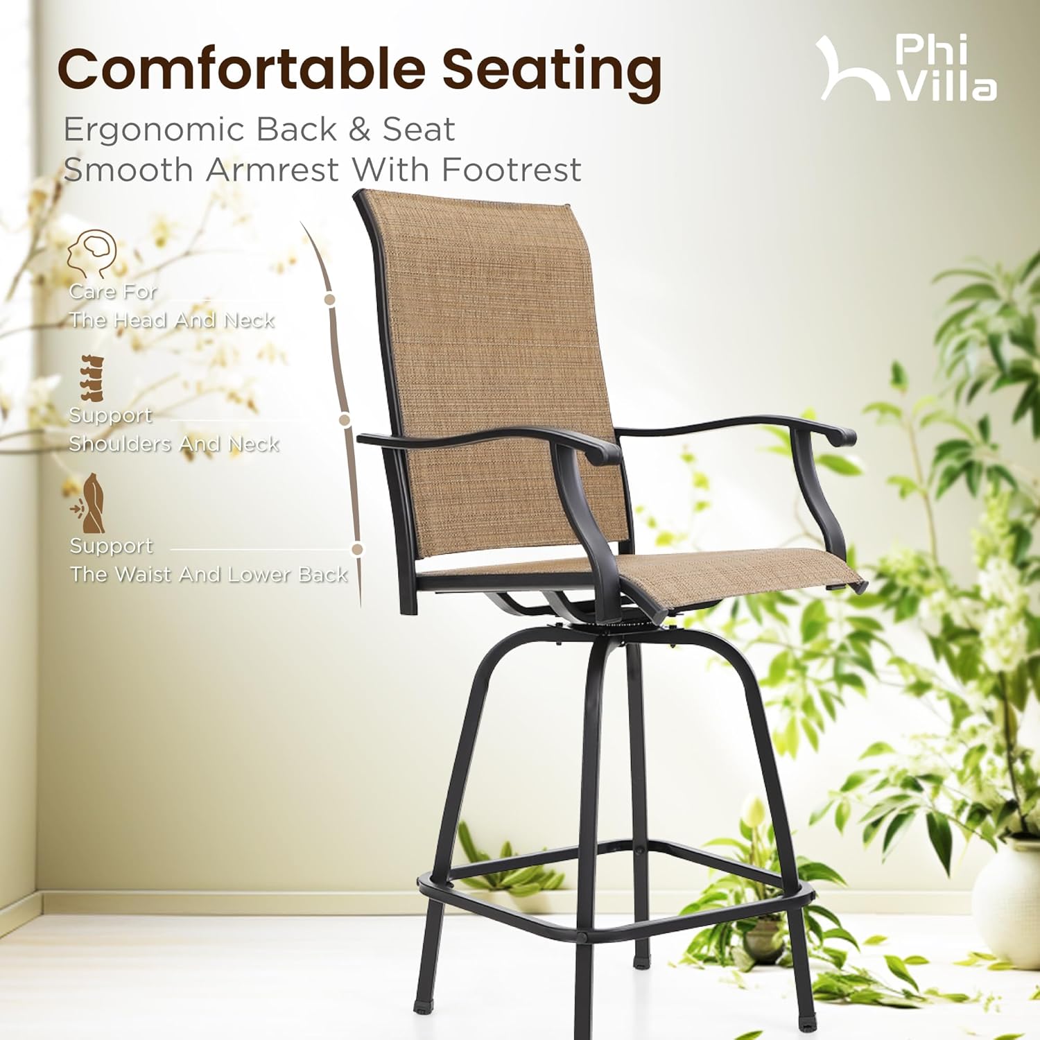 PHI VILLA 7 Piece High Patio Bar Dining Set, Bar Height Outdoor Table and Chairs Patio Furniture