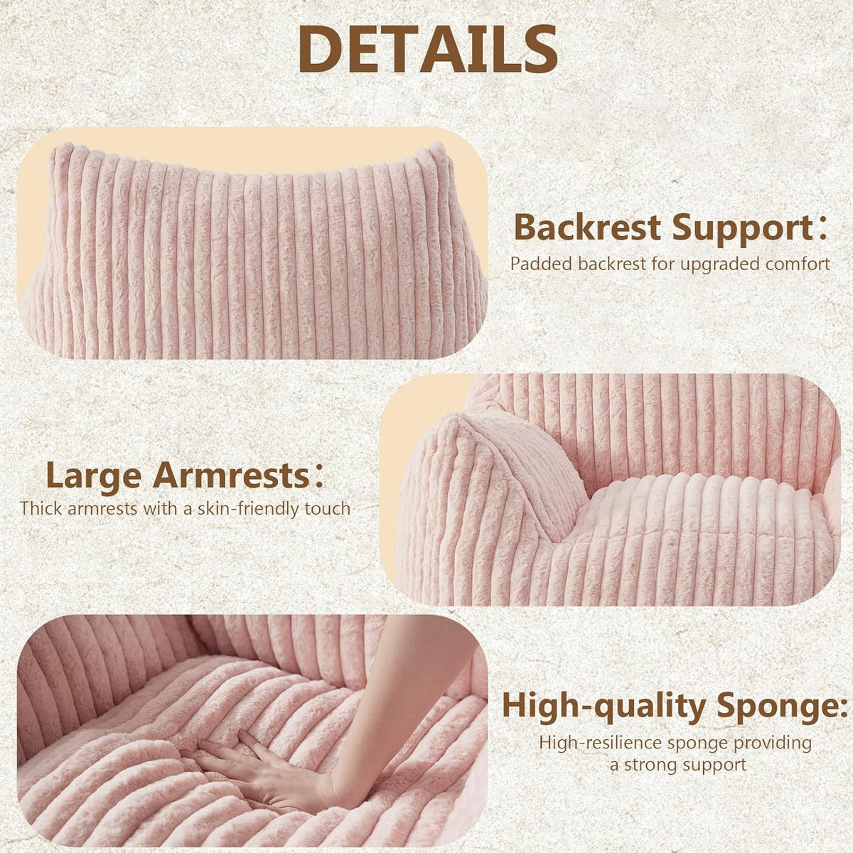 Giant Bean Bag Chairs for Adults Teens, Large Bean Bag Sofa Chairs with Filling Comfy Fuzzy BeanBag