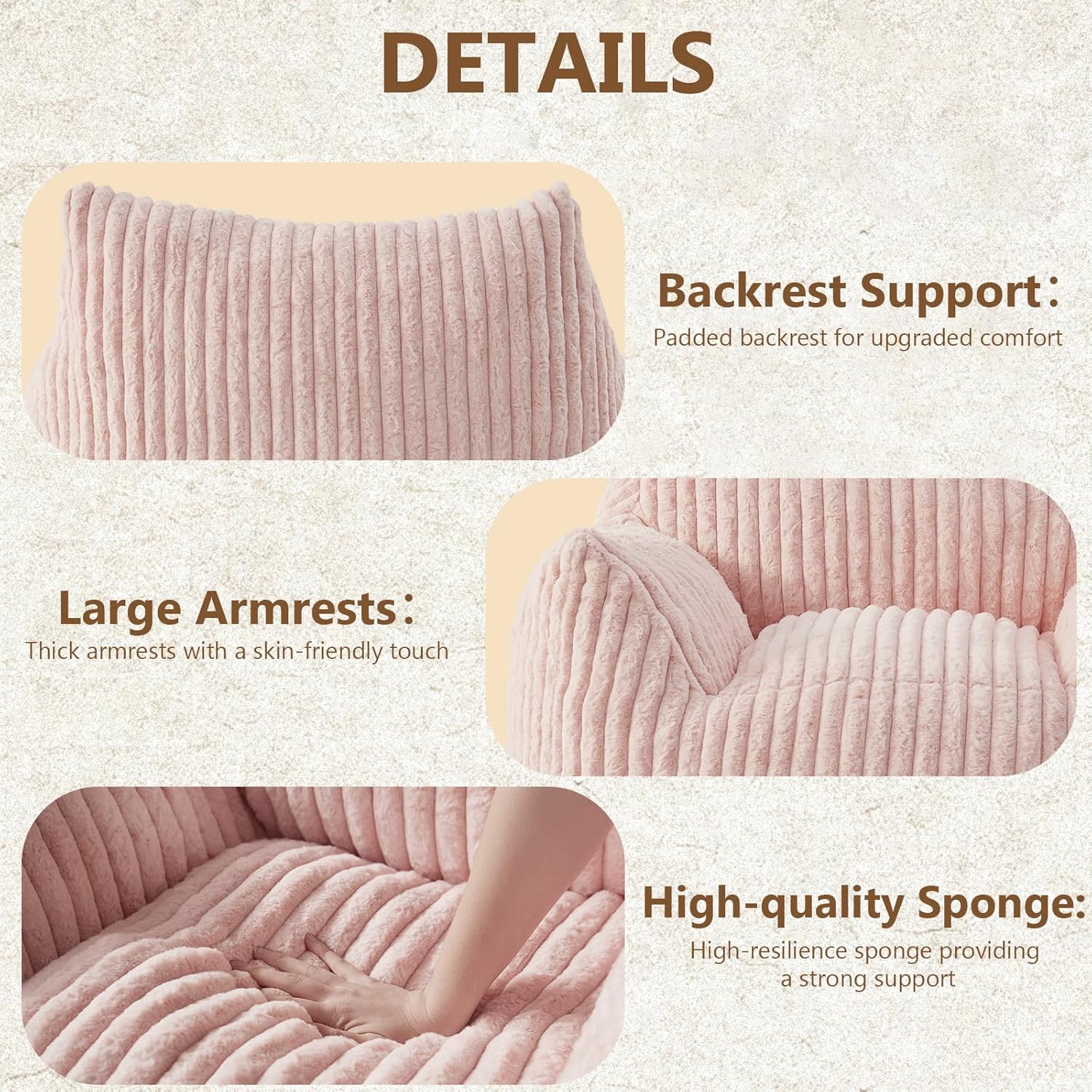Giant Bean Bag Chairs for Adults Teens, Large Bean Bag Sofa Chairs with Filling Comfy Fuzzy BeanBag