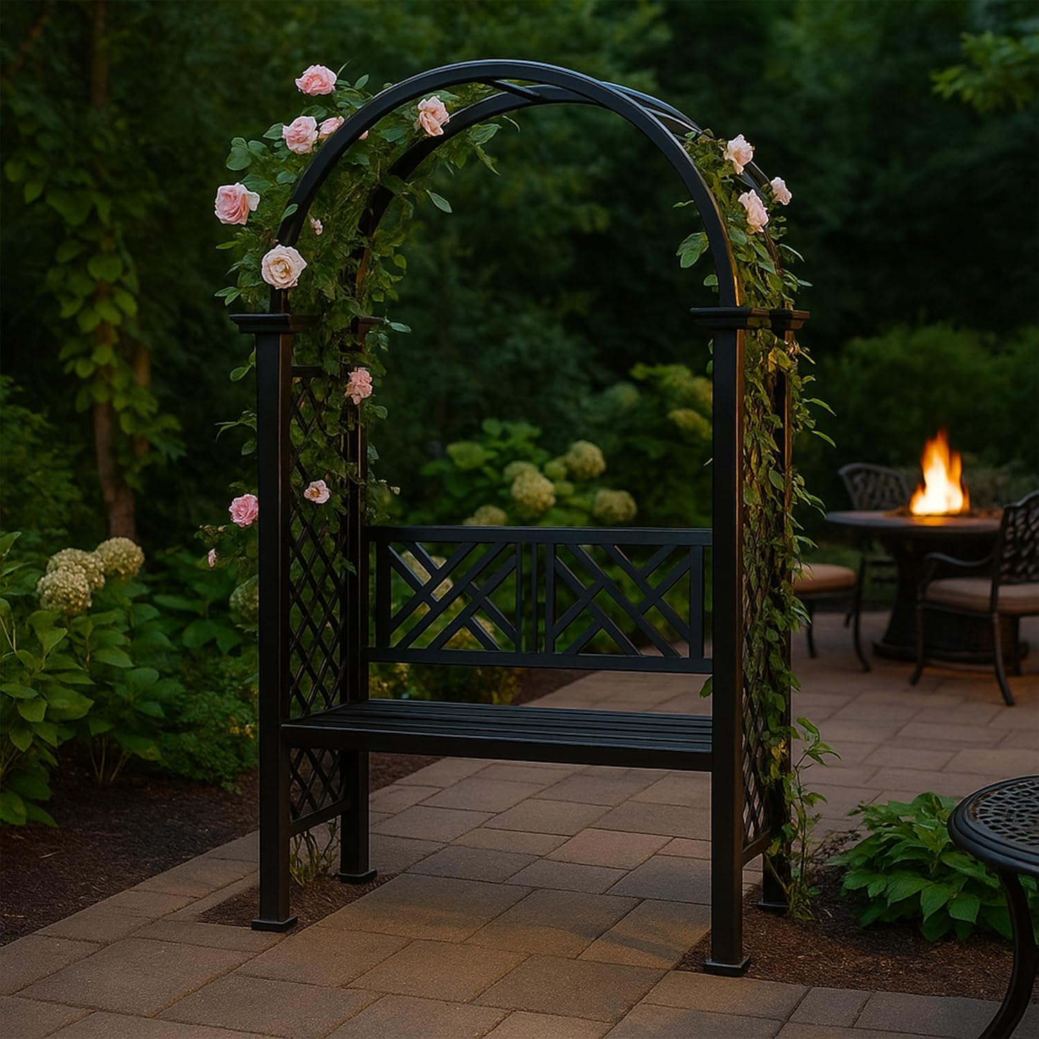 Black Aluminum Garden Arbor Arch with 2-Seater Bench