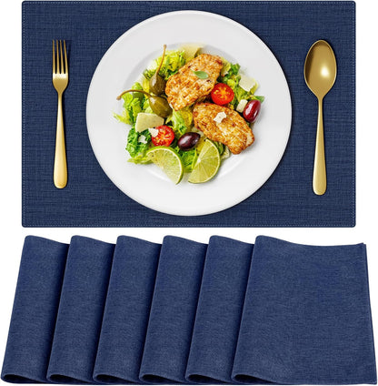 Cloth Placemats, Set of 6 Heat-Resistant Cotton Linen Blend Double Layered Machine Washable Place