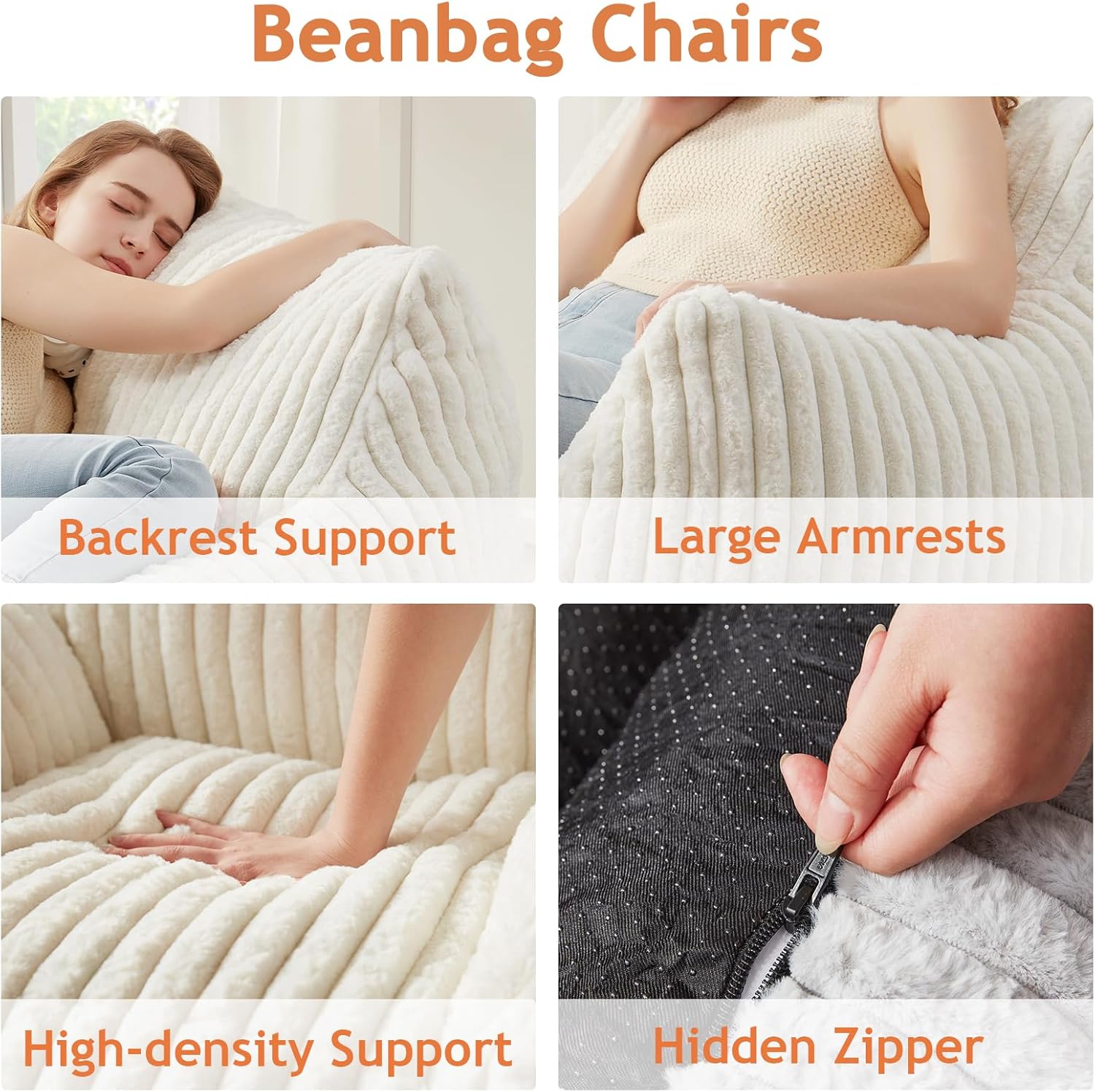 Giant Bean Bag Chairs for Adults with Filling Plush Fluffy Bean Bag Chairs for Teens with Armrests
