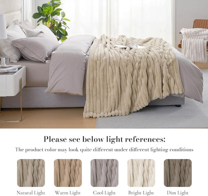 Amélie Home Faux Fur Throw Blanket for Couch, Cozy Fuzzy Fluffy Fur Luxurious Soft Striped Plush