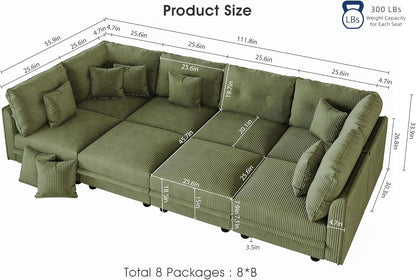 LLappuil Modular Sectional Sofa with Storage Seats, Corduroy Convertible Modular U Shaped Sectional
