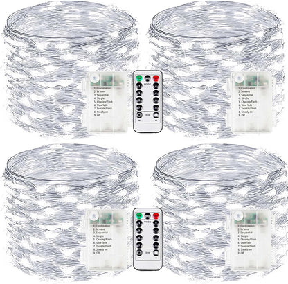 4-Pack Fairy Lights Battery Operated with Remote, Waterproof 33FT 100 LED Battery String Lights