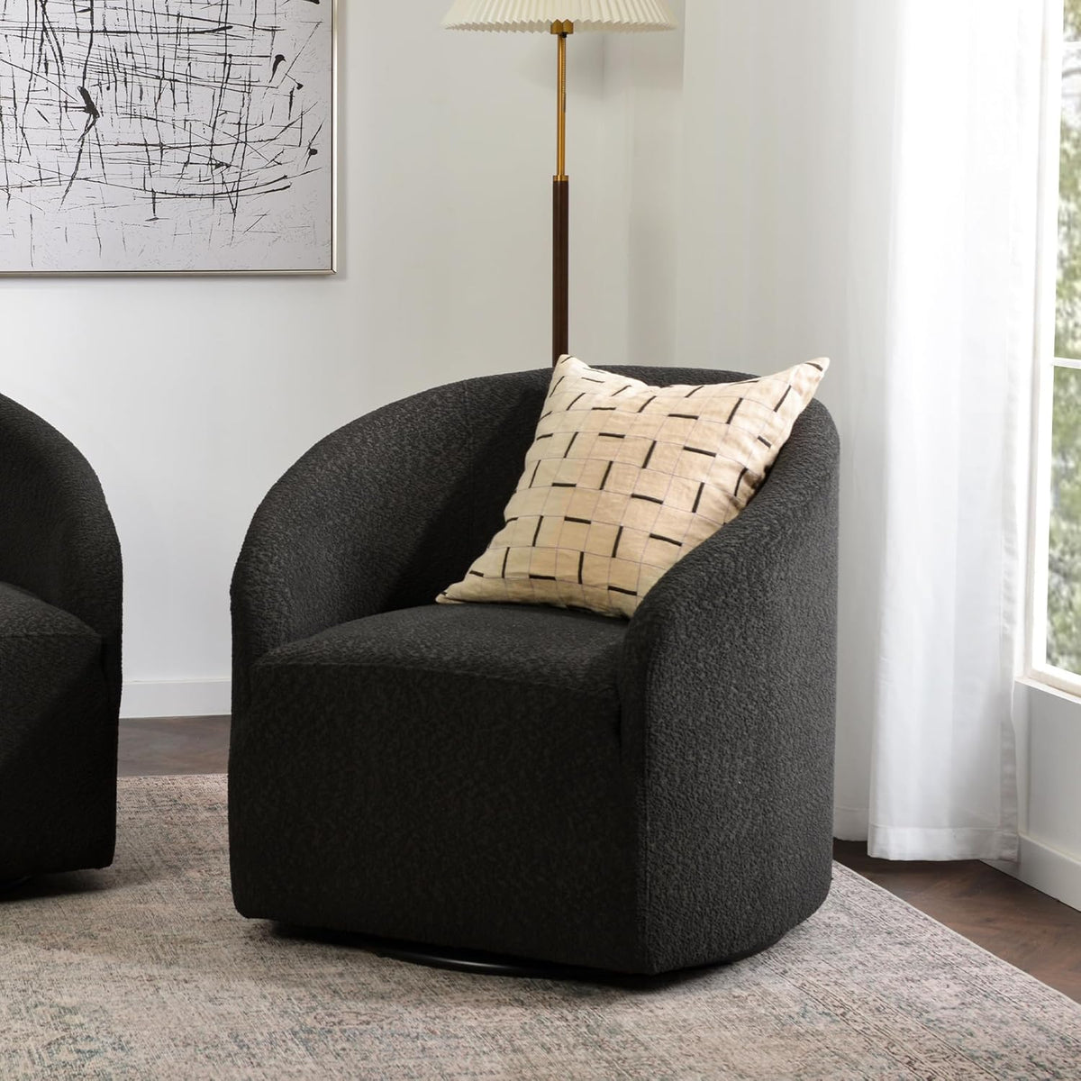 KINWELL 32" Wide Modern Boucle Swivel Barrel Chair, No Assembly Round Upholstered Swivel Accent