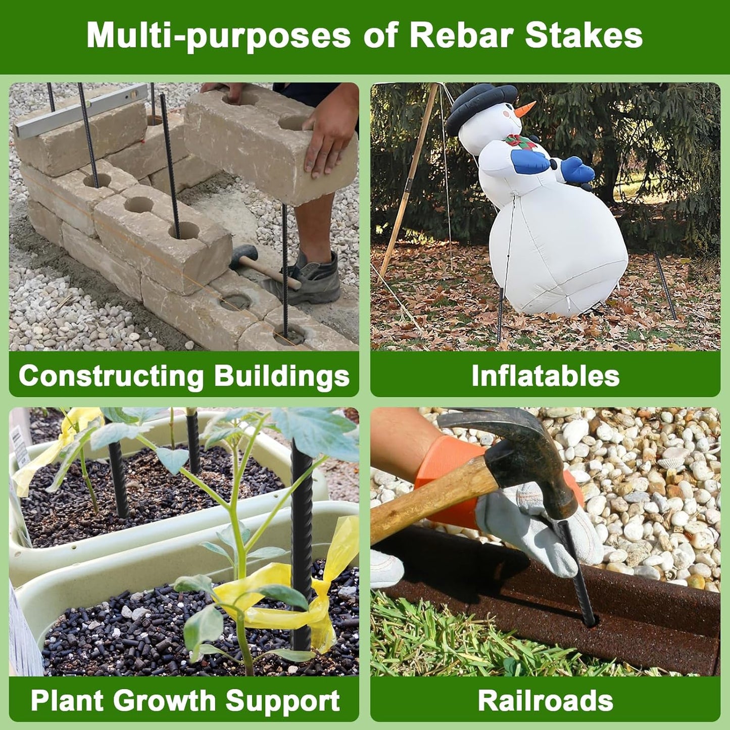 AAGUT Rebar Stakes 24 Inch Straight Garden Plant Stakes (20 pcs) 1/2" Thickness, Heavy Duty Metal