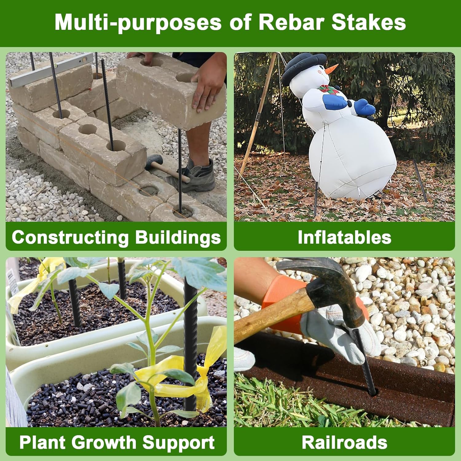 AAGUT 16 Inch Rebar Stakes Heavy Duty 16 Pack 3/8" Diameter Landscape Timber Spikes, Straight