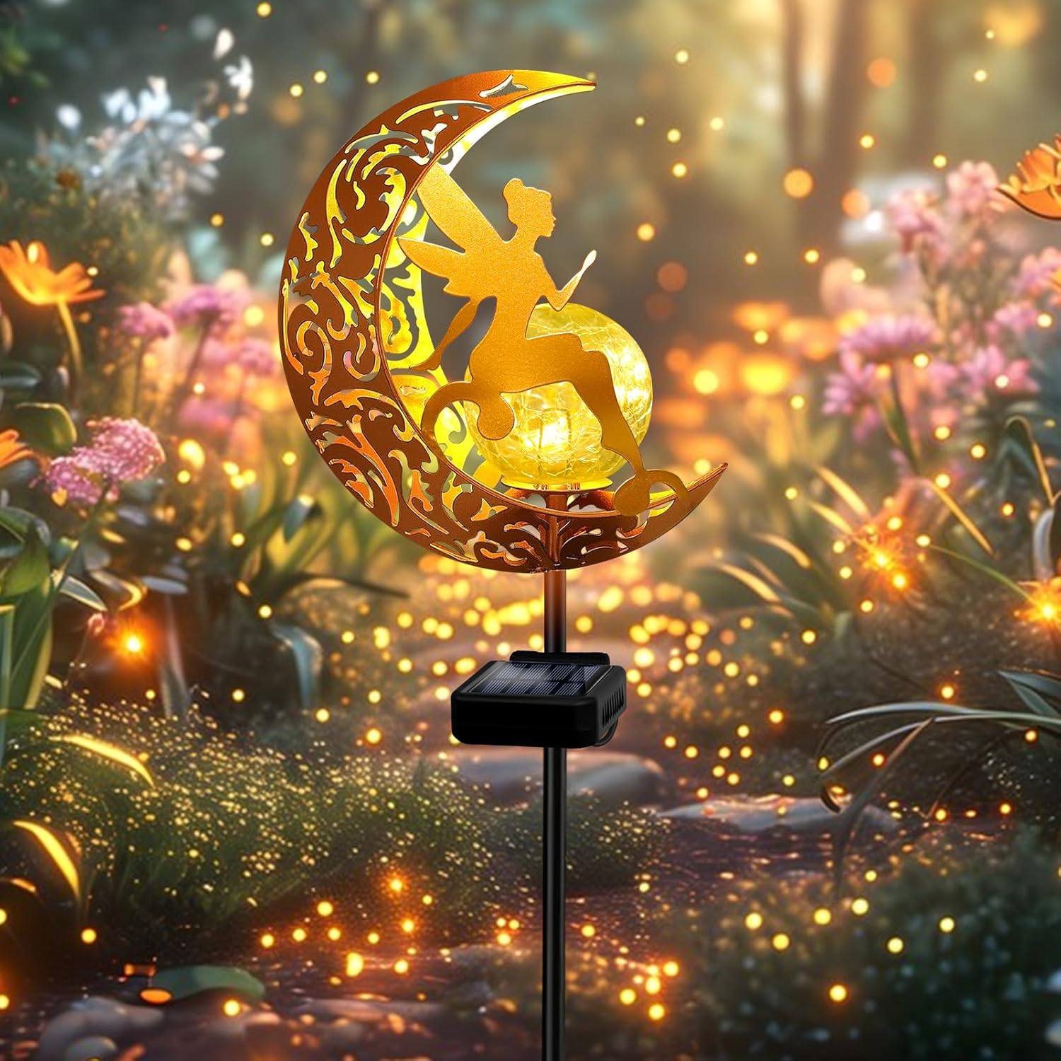 YJFWAL Garden Solar Lights Pathway Stake Lights Moon Fairy Glass Globe with Angel Decor, Gifts for