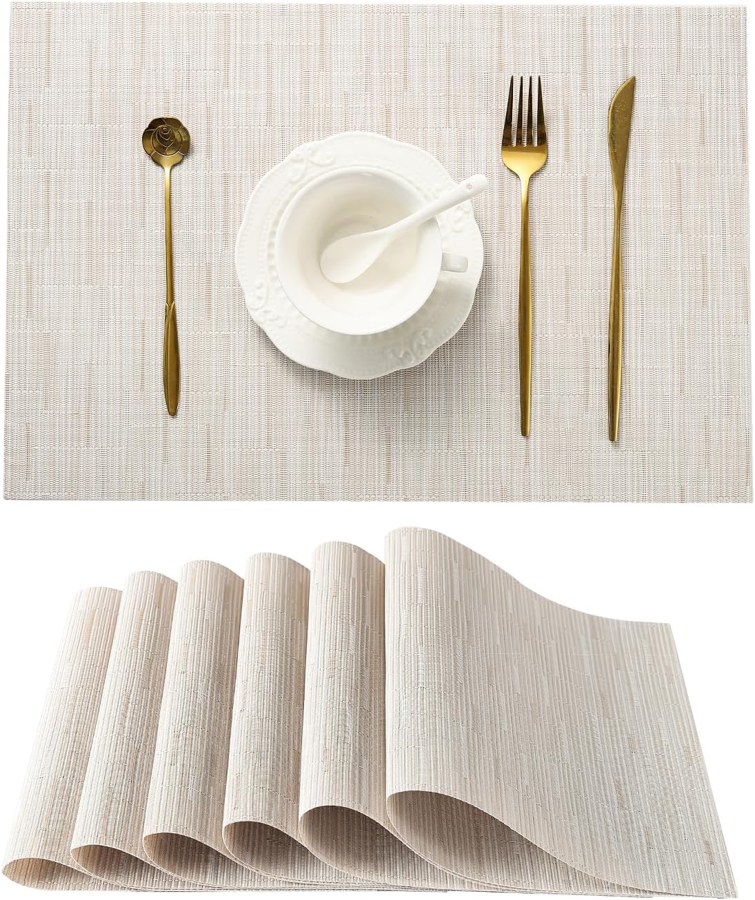 Leetaltree Pale Beige Placemats Set of 6 - Heat Resistant Non-Slip Place mats for Dining Table