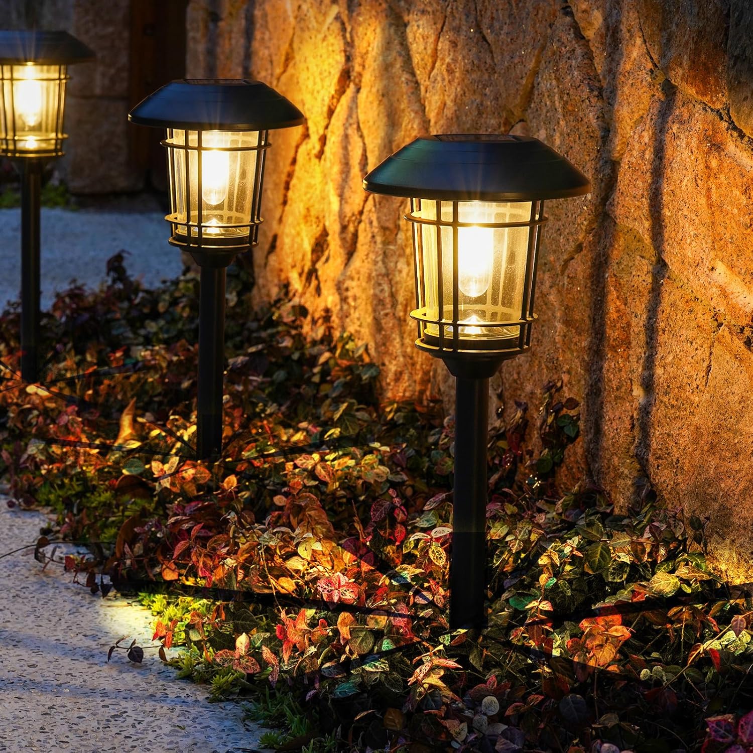 Grand patio Solar Outdoor Lights, 5 Pack, Glass Light Metal Pathway Light, Waterproof Landscape