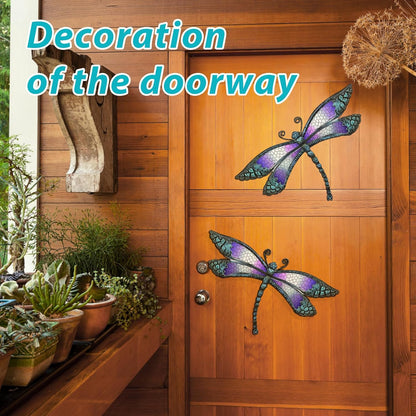 Metal Dragonfly Wall Decor, Handmade Mosaic Glass & Iron Art for Outdoor Garden, Patio, Fence