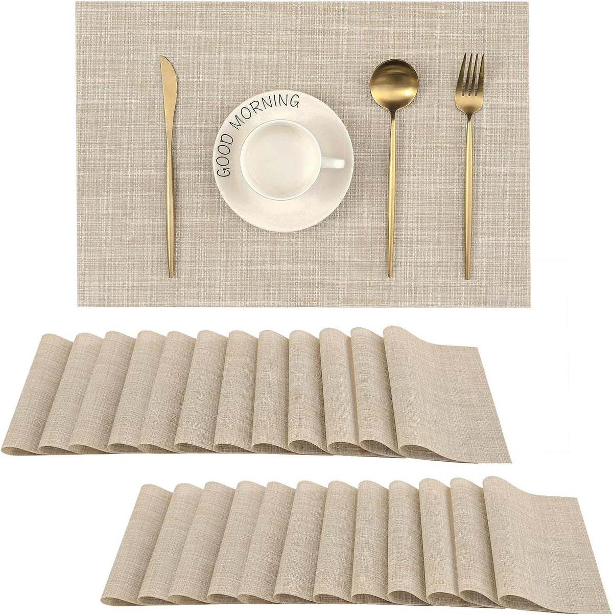Leetaltree Beige Placemats Set of 24 - Heat Resistant Non-Slip Place mats for Dining Table