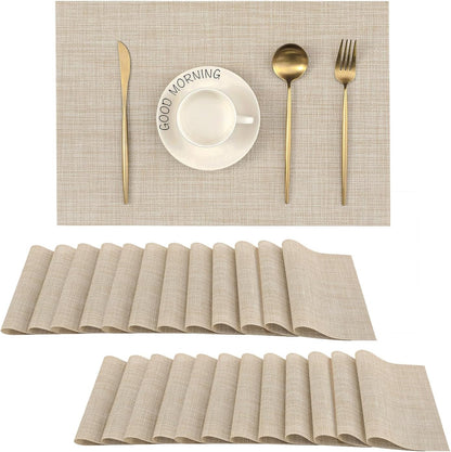 Leetaltree Beige Placemats Set of 24 - Heat Resistant Non-Slip Place mats for Dining Table
