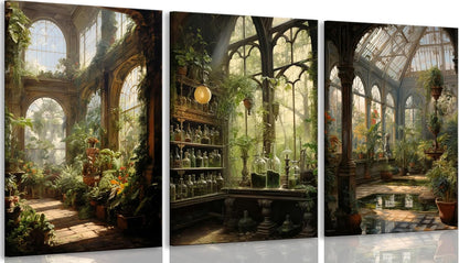 3pcs Framed William Morris Green Plants Canvas Wall Art Medieval Castle Posters Prints Gothictalian