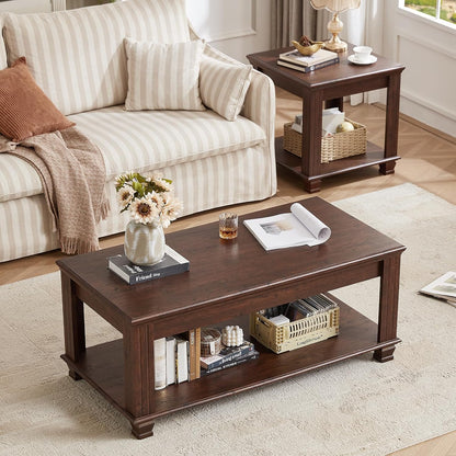Farmhouse Coffee Tables for Living Room,Square Living Room Tables with Open Storage Shelf,Large
