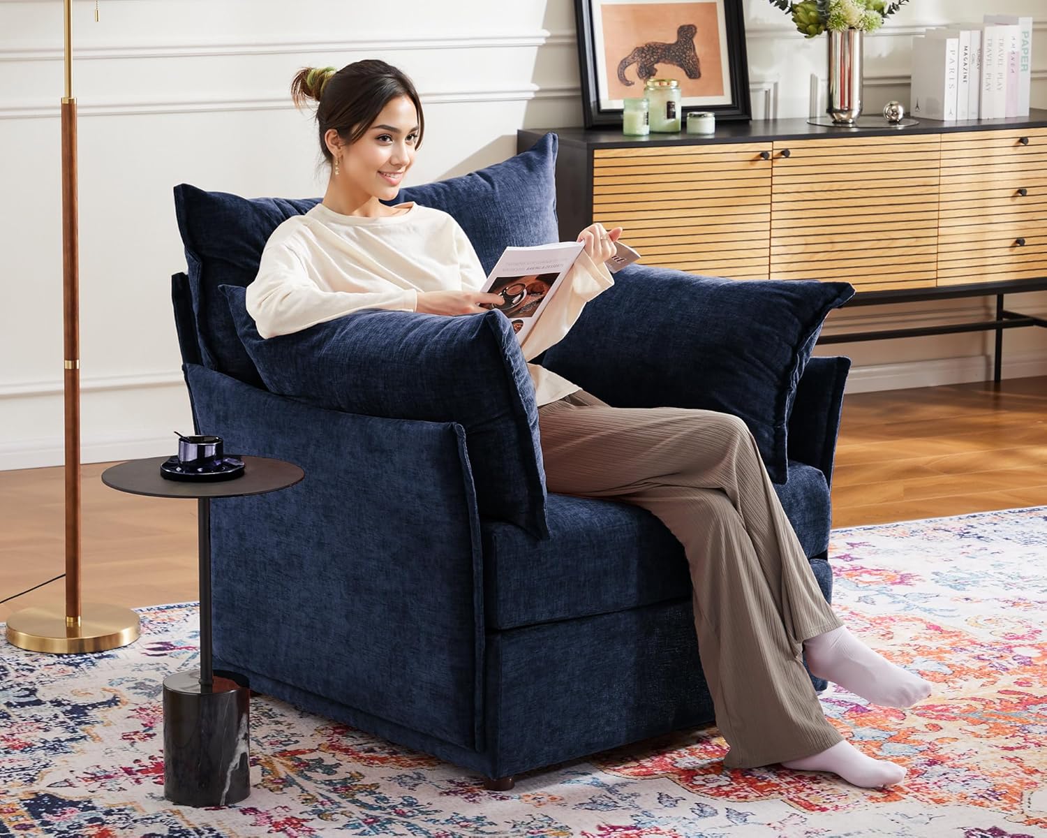 Oversized Accent Chair, Upholstered Modern Sofa Chair with Removable Backrest & Detachable Cover