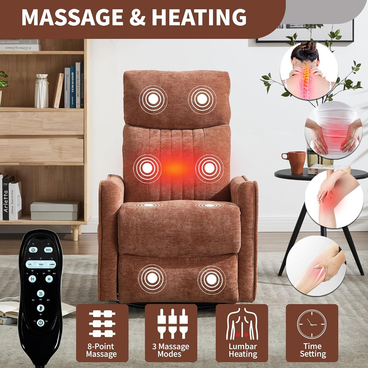 Manual Swivel Rocker Recliner Chair for Adults, Overstuffed Reclining Glider Chair for Nursing with