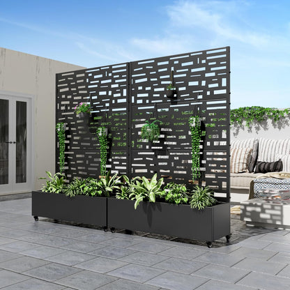 Casaphoria Metal Raised Garden Bed with Trellis and Wheels, 72"x47"x16" Planter Box for Climbing